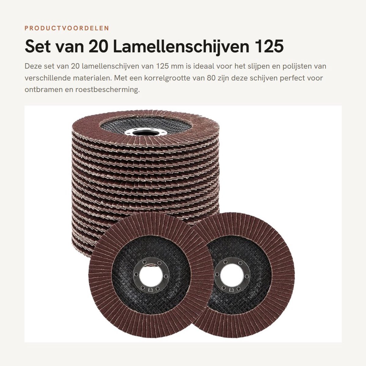 Dailygoods- Slijpschijven 125 mm - Set van 20 - Korrel 80 - Lamellenschijven metaal - Zirkonia - Ideaal voor ontbramen en polijsten - Schuurschijven
