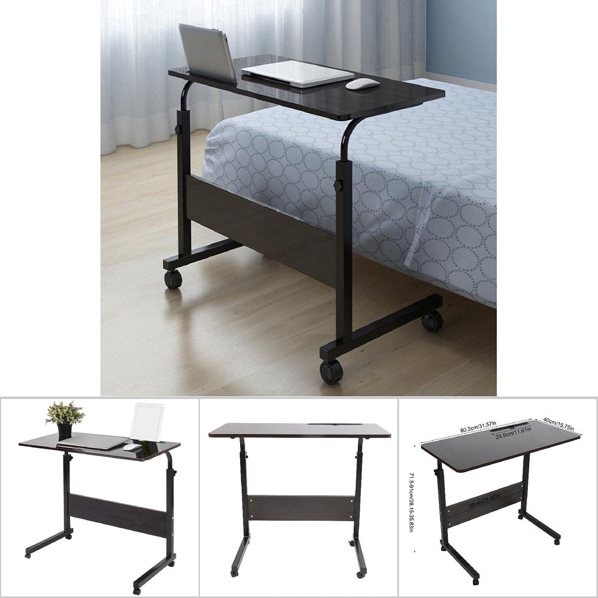 Dailygoods- Laptopbureau Verstelbaar - Afneembare Telefoontafel - Ruimtebesparend - Hoogwaardig MDF - Stalen Frame - Waterbestendig - Werkbureau
