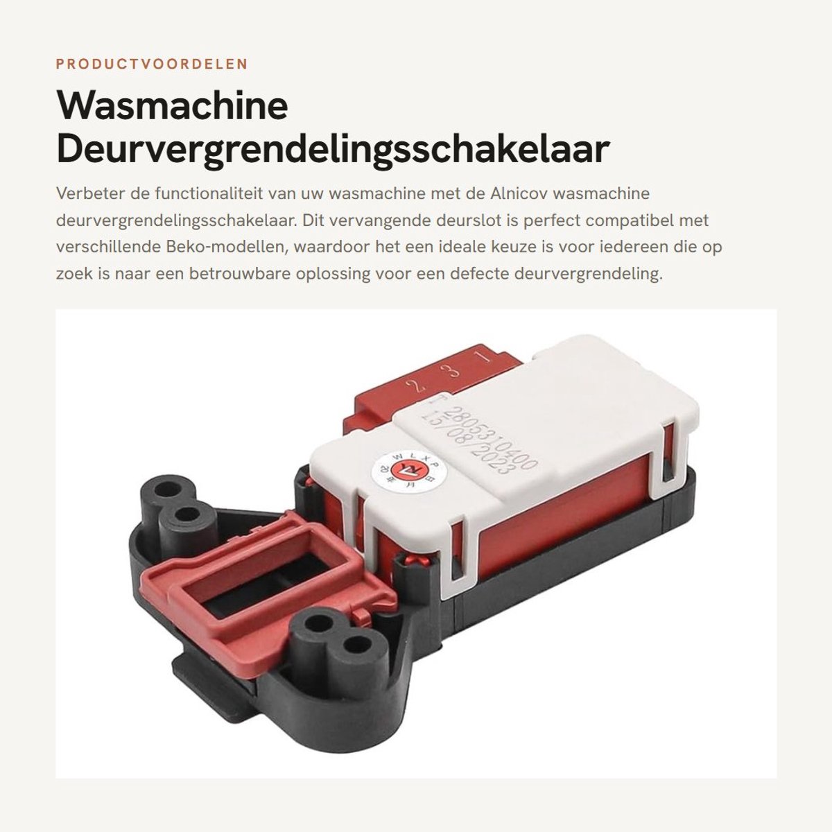 Dailygoods- Deurvergrendelingsschakelaar Vervangend Onderdeel 2805310400 - Beko Wasmachine - Eenvoudige Installatie - Hoogwaardig Materiaal - Duurzaam - 1x Deurslot Schakelaar