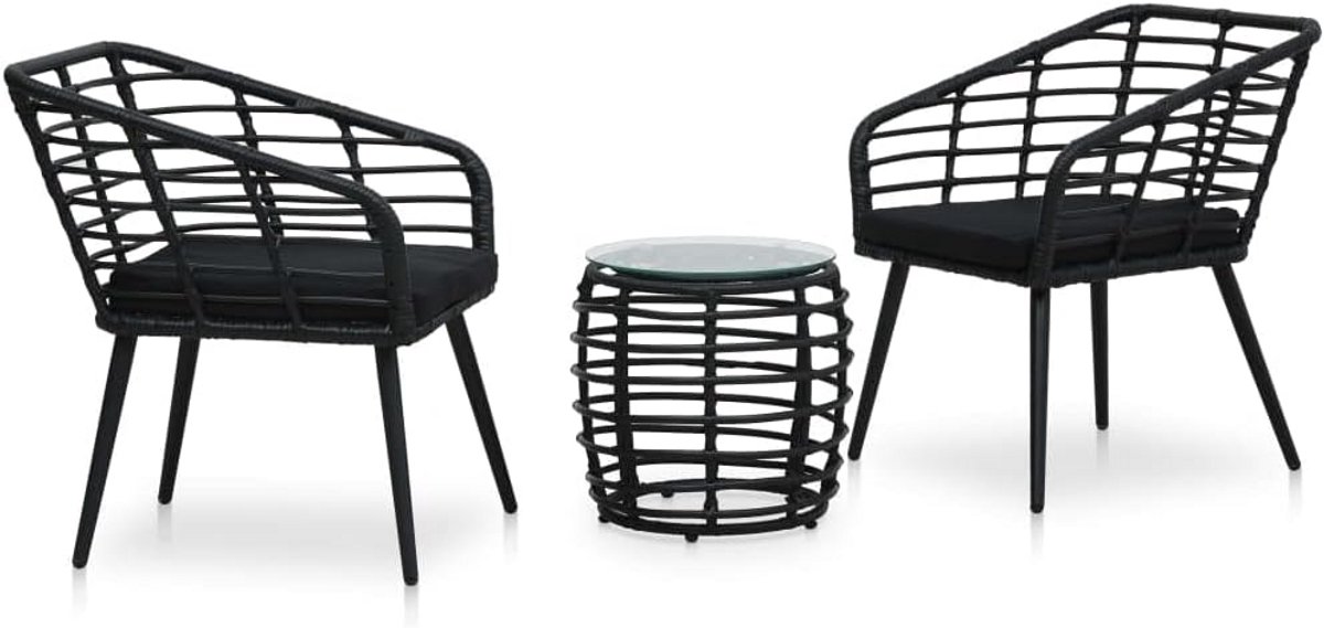 Bistro Set - Balkonmeubels Tuinset - Buiten Ontspannen - Weerbestendig Rotan - 3 Delig - Zwart