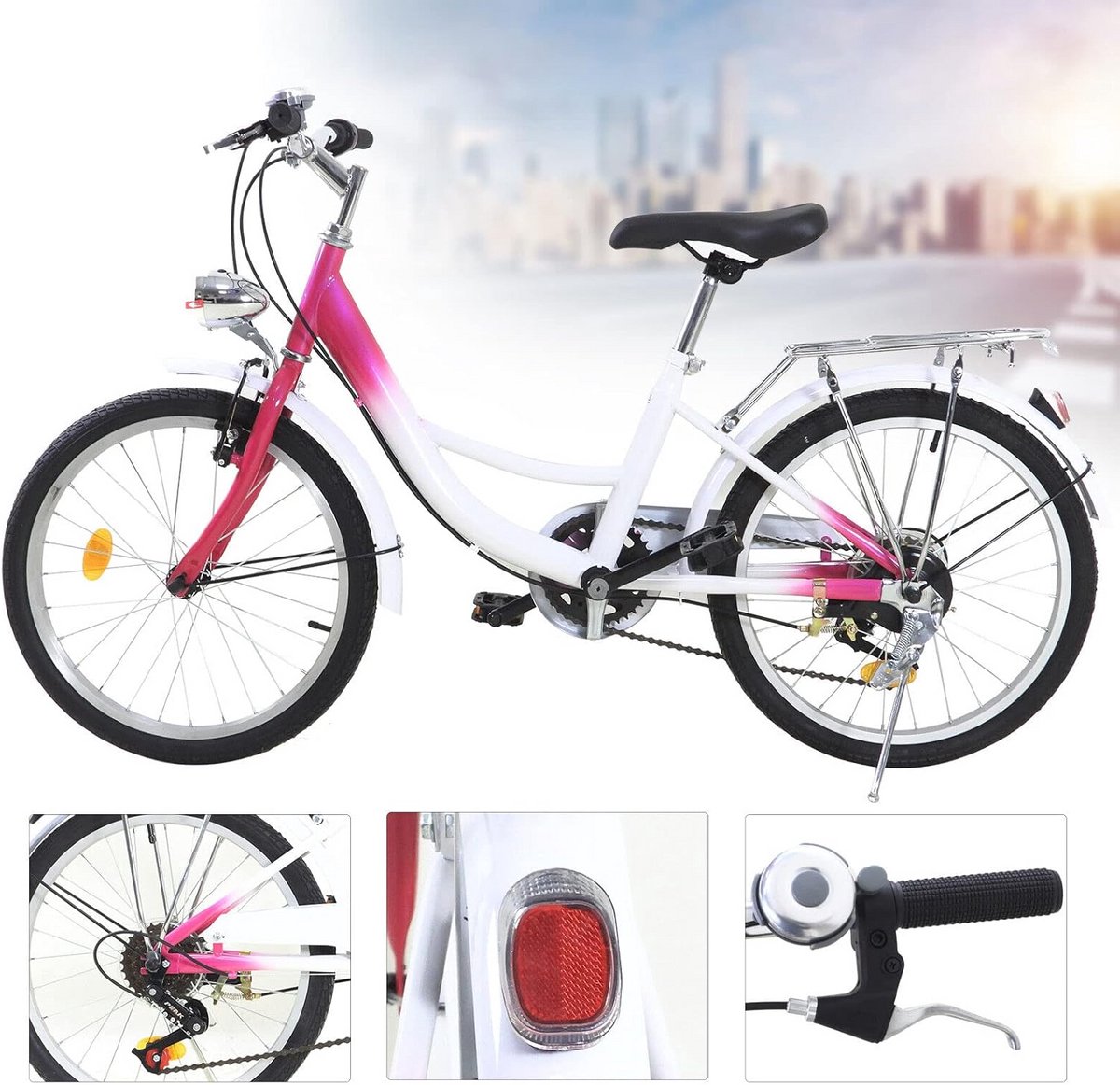 Kinderfiets - Jeugdfiets Stadsfiets - Actief Buiten - 6 Versnellingen - 20 inch - Roze