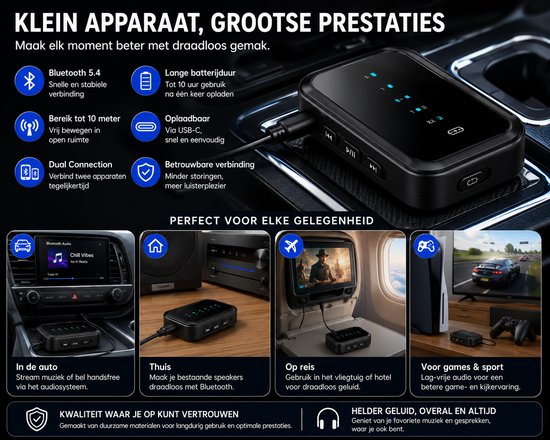 DrPhone BTConnect Bluetooth 5.4 Audio Adapter - Zender & Ontvanger - AUX 3.5mm - TV Auto Speaker van DrPhone — afbeelding 5