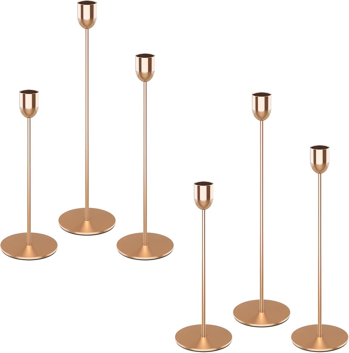 Kaarsenstandaards Set - Gouden Kandelaars - Sfeervolle Decoratie - Set van 6 - Verschillende Hoogtes - Goud