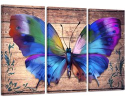 Insectendoek Muurkunst - Kleurrijke Vlinder - Huis Decoratie - Abstract Botanisch - 122 x 81 cm - Multicolor