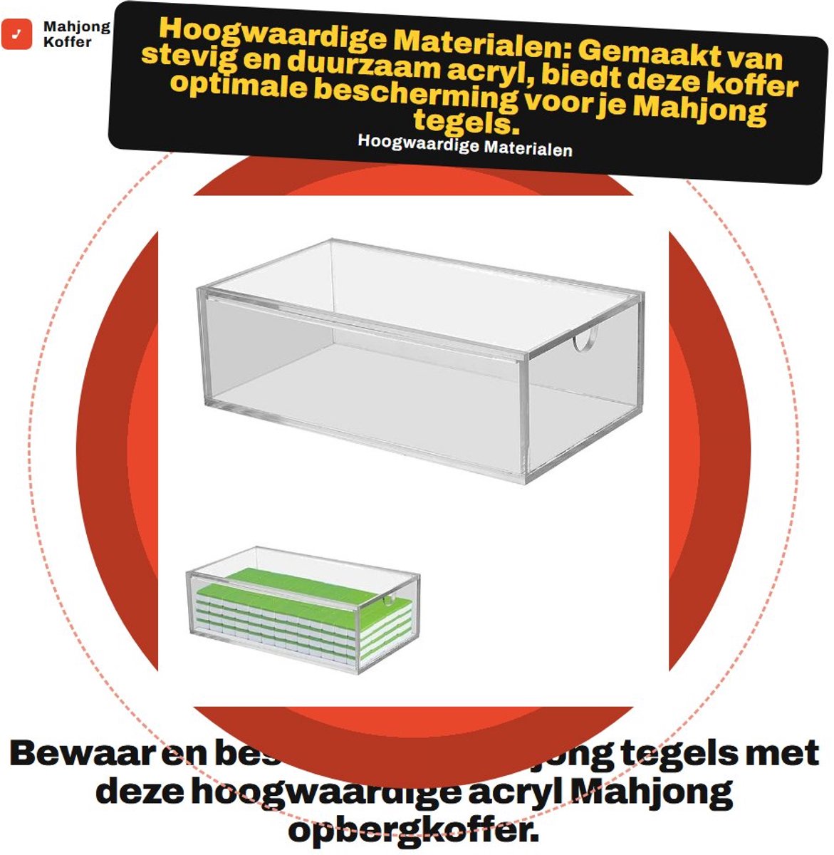 Dailygoods- Mahjong Koffer Transparant - Acryl Opbergkoffer - Tegeldisplaydoos - Geschikt voor Standaardformaat Mahjong Tegels - Afmetingen 24,2 x 13,4 x 7,8 cm - Opbergdoos