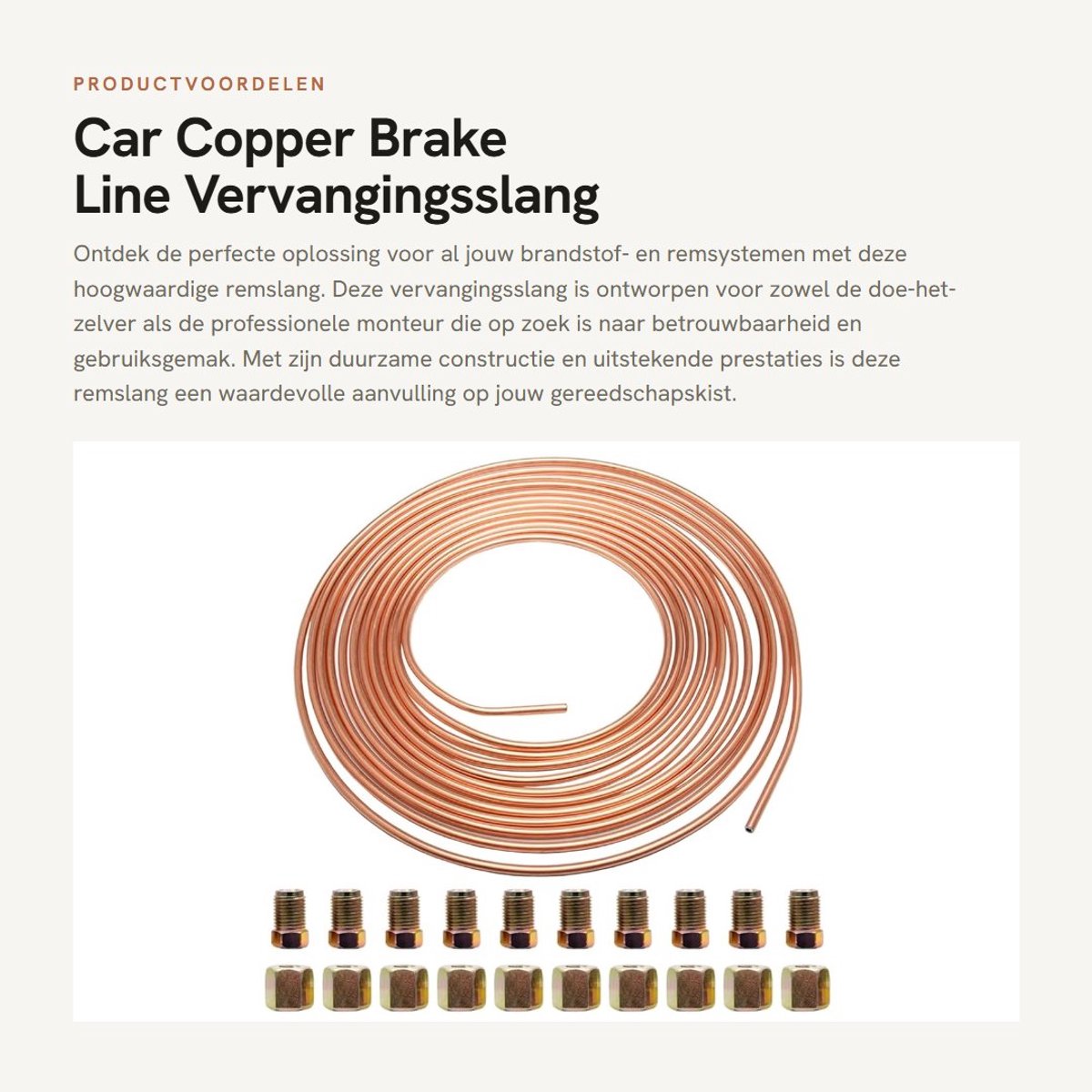 Dailygoods- Remleiding Felsset 7,6 Meter - Remleiding Sleutel - Koper/RVS - Hoge Drukbestendigheid - Eenvoudig te Buigen - Geschikt voor Brandstof/Remsystemen - Remslang