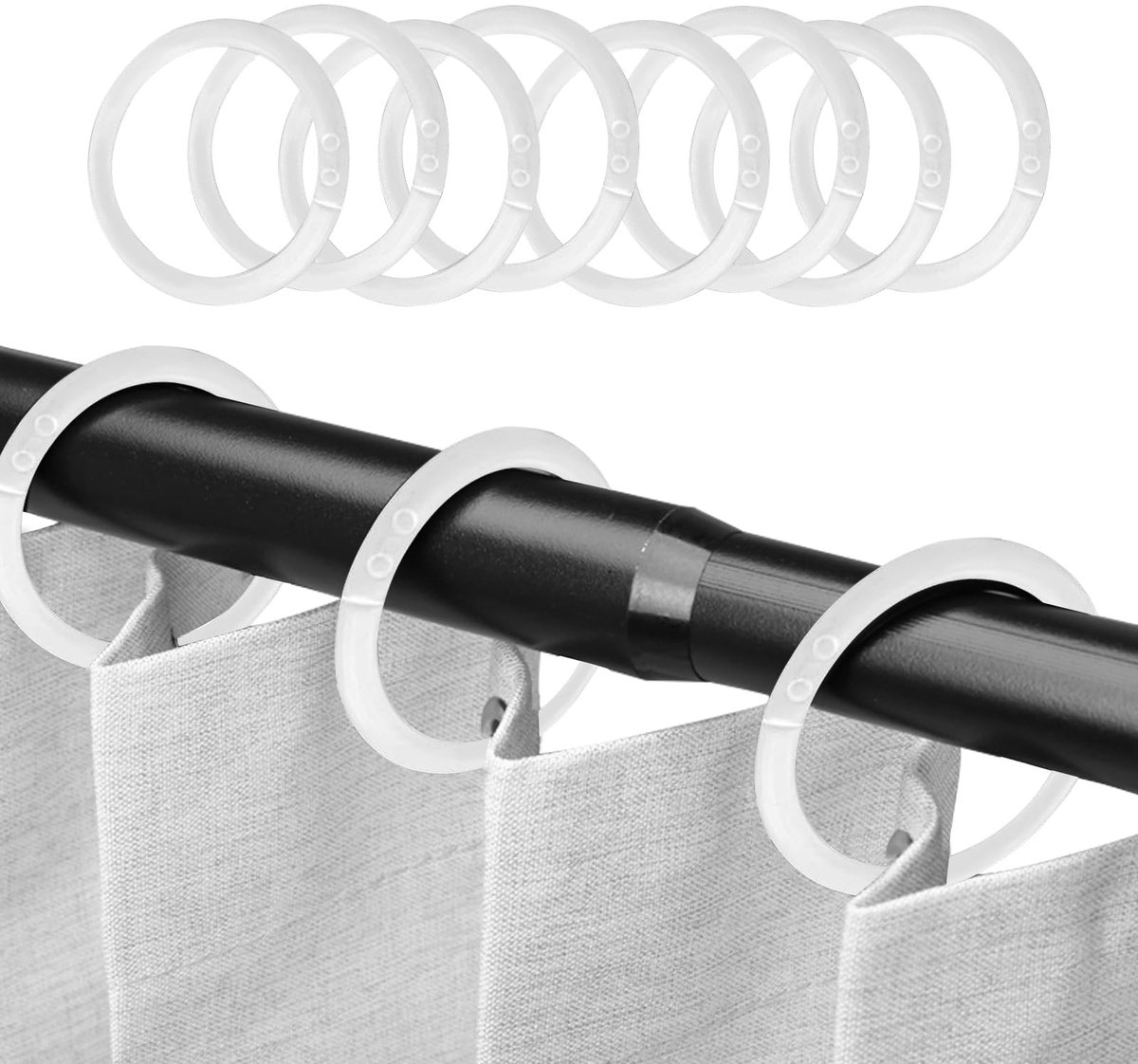 Dailygoods- Douchegordijnringen 100 stuks - O-vormige Gordijnringen - Milieuvriendelijk PE-Materiaal - Lichtgewicht en Duurzaam - Stijlvol en Stil Ontwerp - Gordijnhaken