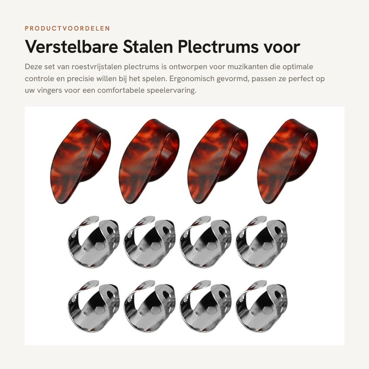 Dailygoods- Vingerplectrums Ergonomisch Ontwerp - Roestvrij Stalen Plectrums - Verstelbare Plectrums - Voor Basgitaar/Banjo - Geschikt voor Snaarinstrumenten - Optimale Controle