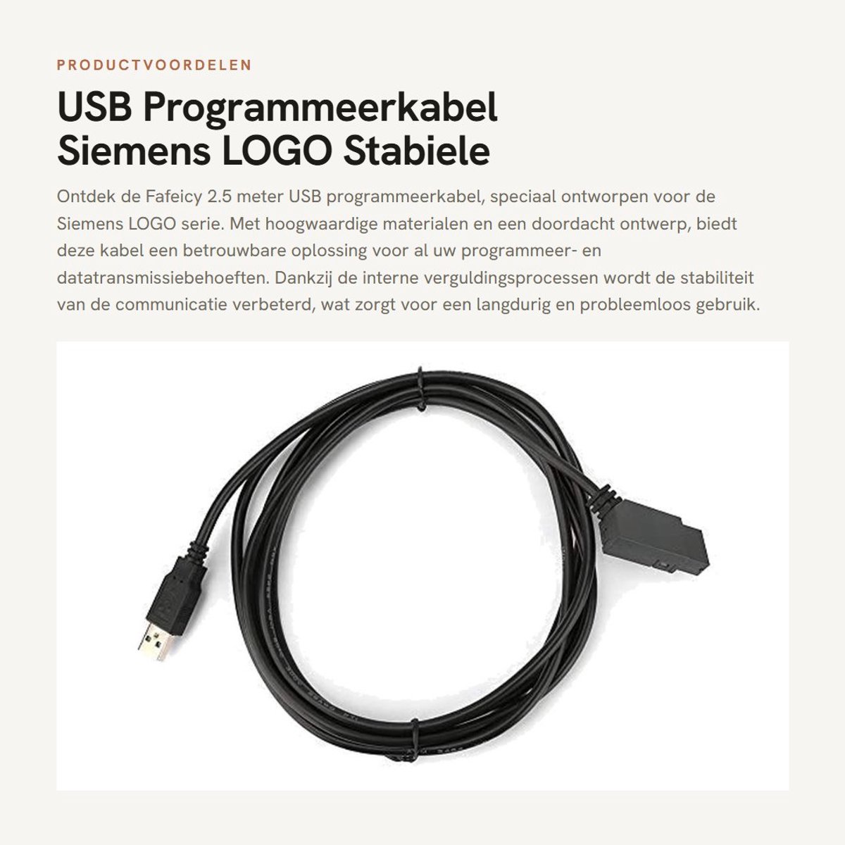 Dailygoods - USB Programmeerkabel - Siemens LOGO - Stabiele Verbinding - 2.5 meter - Gold Plated - PVC - Geschikt voor Programmeren - Kwaliteit