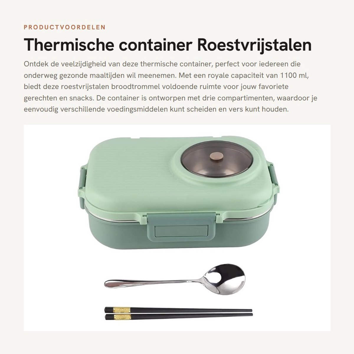 Dailygoods- Broodtrommel Roestvrij Staal 1100 ml - Dubbellaags - 3 Vakken - Thermisch Geïsoleerd - Bewaarbox - Antislip Onderkant - Lunchbox