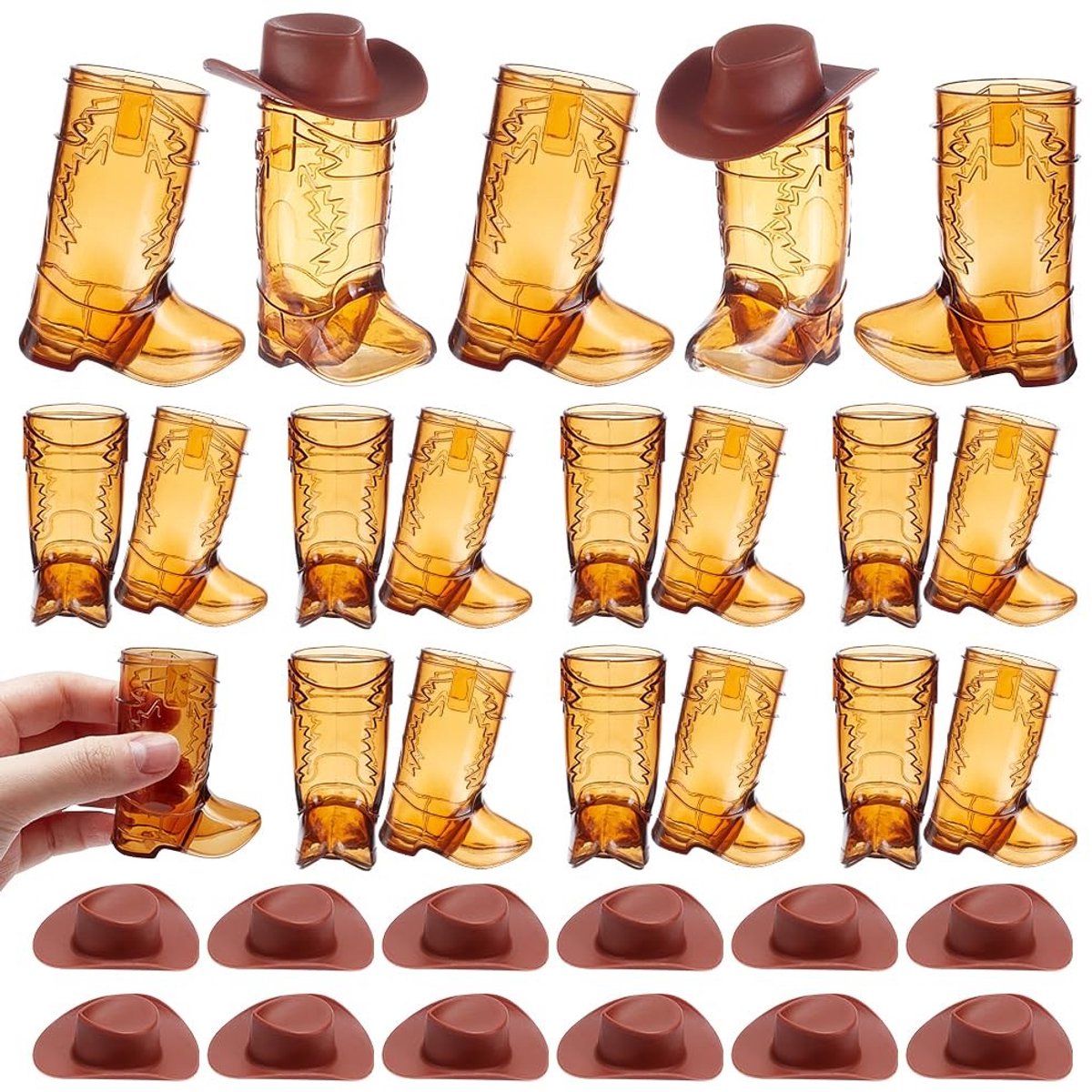 Dailygoods - 12 Sets Roze Cowboys Hoeden en Shotglazen - Mini Plastic Bekers voor Feestdecoraties