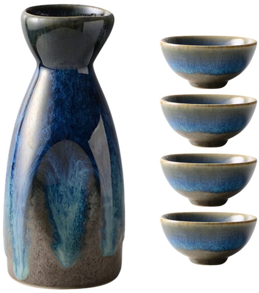 Dailygoods- Sakecup Set van 4 - Keramiek - Geschikt voor privébijeenkomsten - Uniek ontwerp - Maat 4x4x12 cm - Hoogwaardige kwaliteit - Sakeglazen