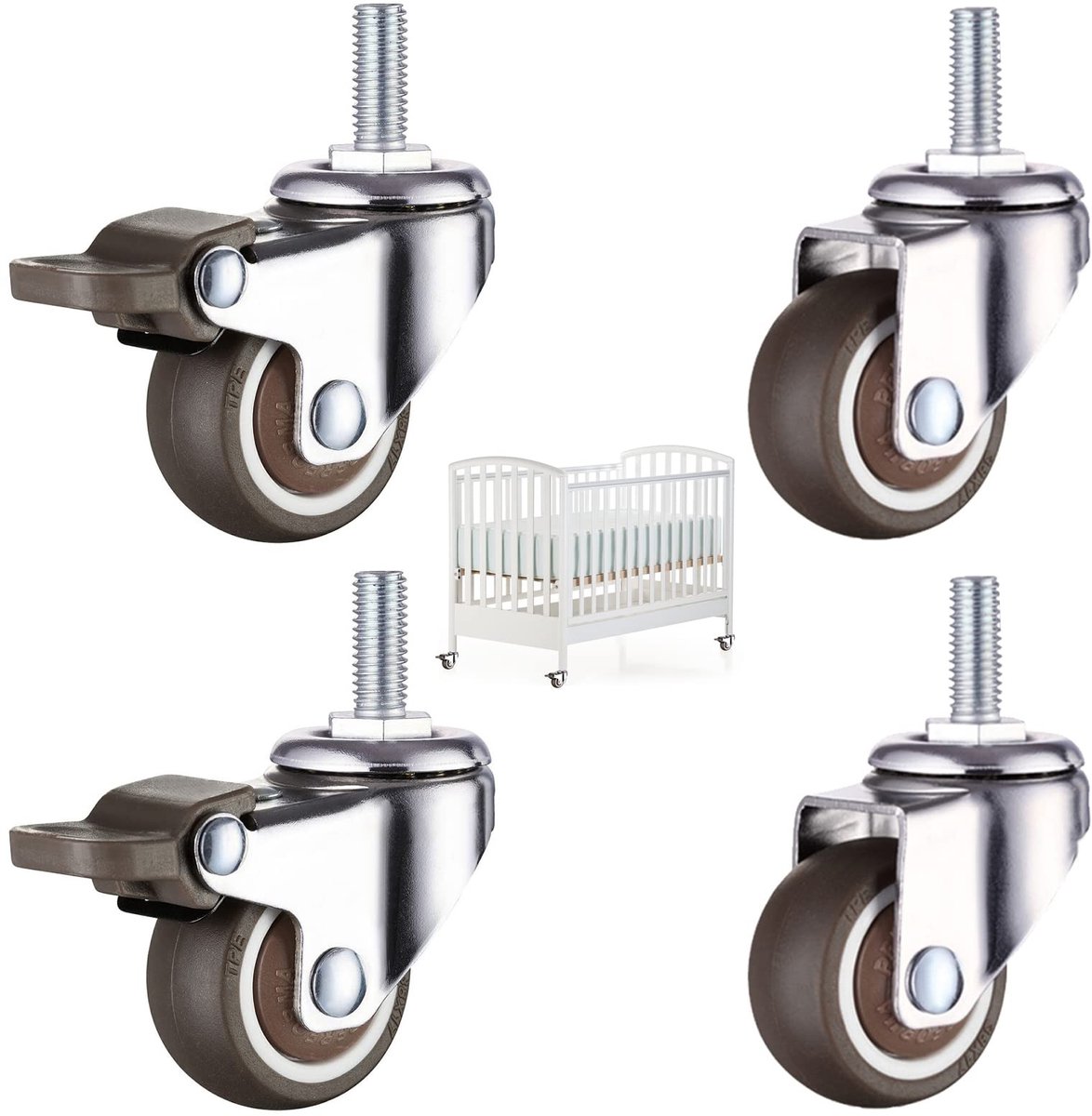 Dailygoods- Meubelwielen set van 4 - Zwenkwielen met rem - Zwenkwielen M8 - Draaibaar 360 graden - Hoog draagvermogen 40 kg - Robuuste constructie