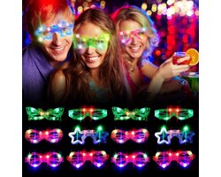 LED Brillen - Feestbrillen Lichtbrillen - Feestelijke Verlichting - Zes Kleuren - 12 Stuks - Multicolor