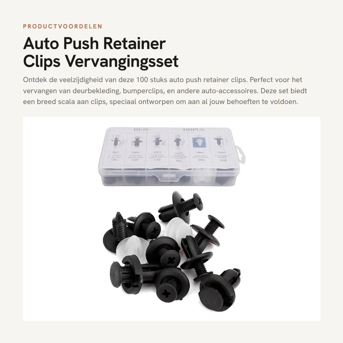 Dailygoods- Retainer Clips - 100 Stuks - Universele Bevestigingsclips Auto - Duurzaam Kunststof - Vervangingsset - Voor Deurbekleding/Bumperclips