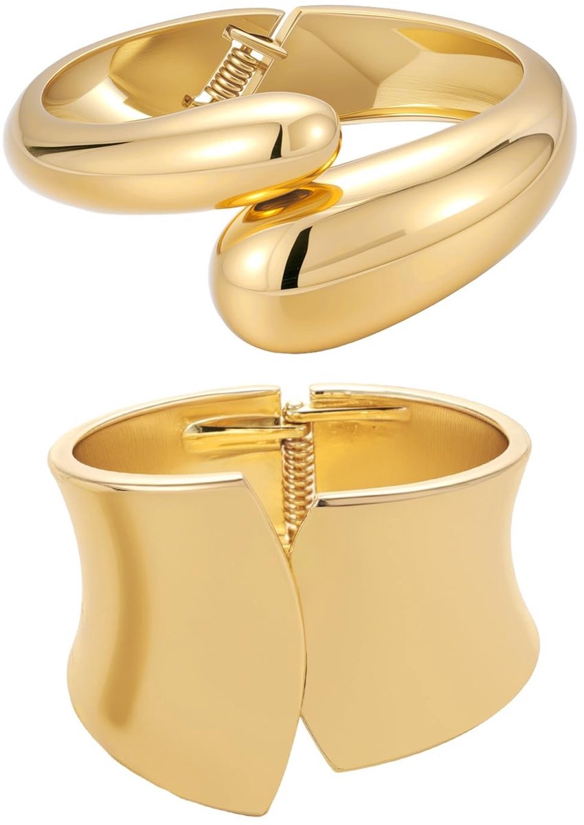 Dailygoods- Bangle Armband Set - 2PCS Gouden Chunky Bangles - Teardrop/Vormgeving - Trendy Sieraden - Verstelbaar - Perfect voor Cadeaus - Armbanden