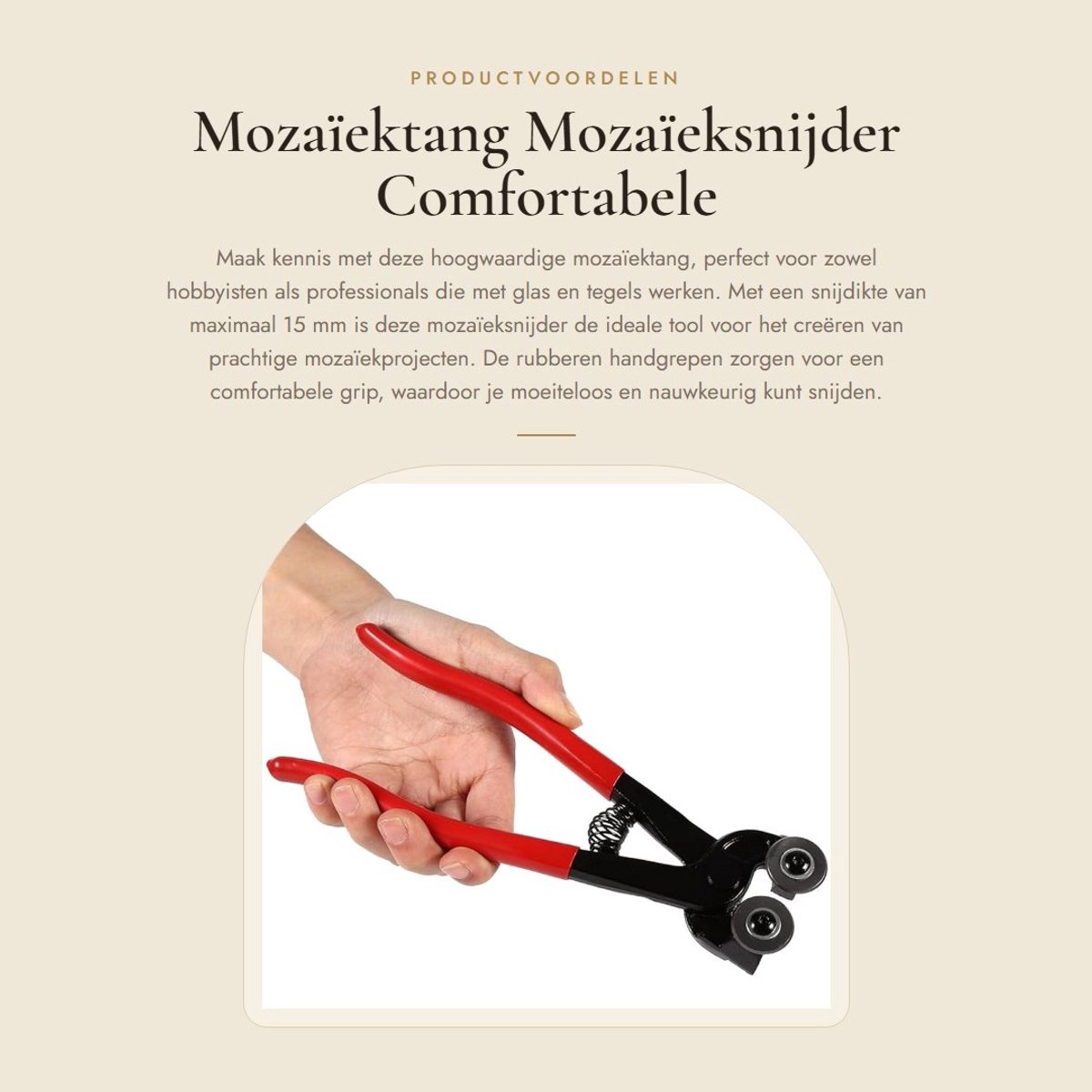 Dailygoods- Mozaïektang 200 mm - Snijdikte 15 mm - Rubberen Handgrepen - 55# Staal - YG8 Hardmetaal - Comfortabele Grip - Tegelsnijder