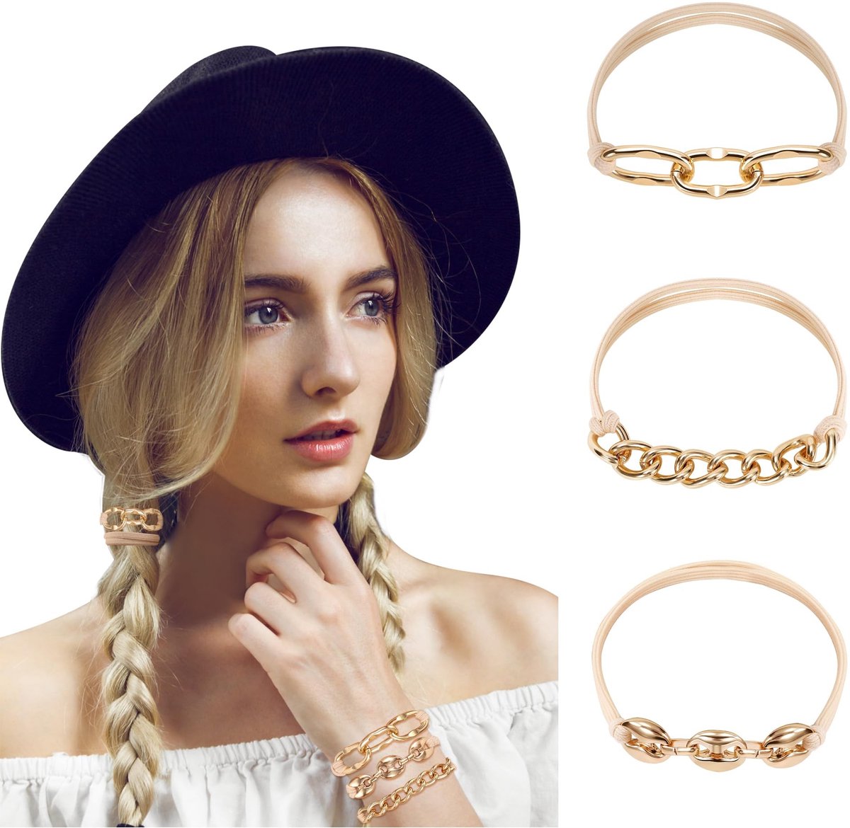 Dailygoods- Haarelastiekjes Set van 3 - Modieuze Armband-Haarelastiekjes - Elastische Haaraccessoires - Duurzaam en Elegant - Gemaakt van Legering en Elastisch Materiaal