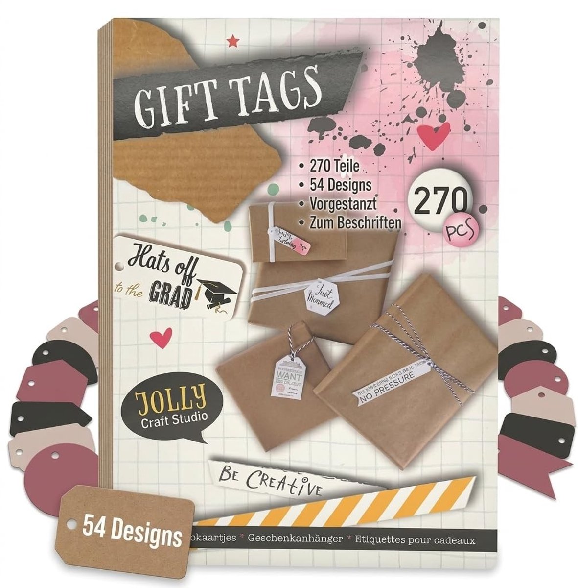 Dailygoods- Cadeaulabels 270 Stuks - Hangers in 54 Ontwerpen - Labels Karton - Creatieve Versiering - Voor Verjaardag/Bruiloft/Kerstmis - Cadeauhangers