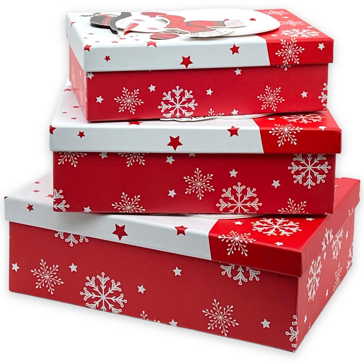 Dailygoods- Geschenkdoos 3-delige set - Geschenkdozen - Cadeauverpakking - Kerstmis - 3D-motief (sneeuwman) - Perfect voor feestdagen
