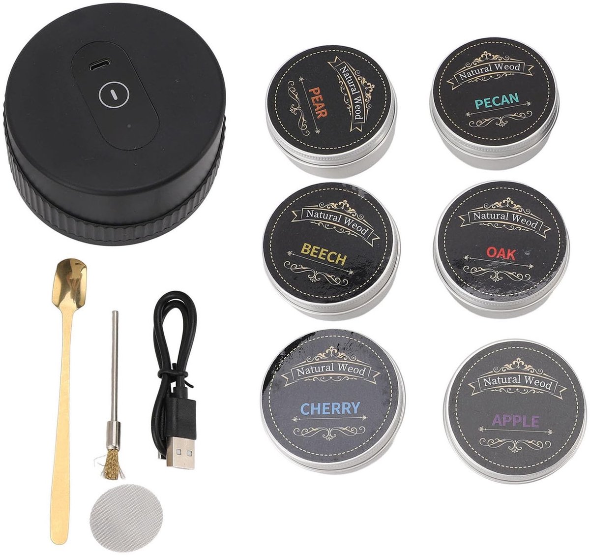 Dailygoods - Elektrische Roker Set voor Whisky met 6 Houtchips
