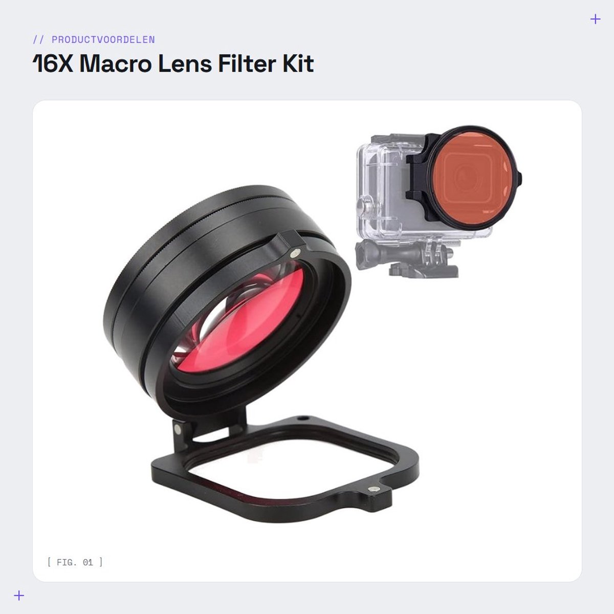 Dailygoods- Macro Lens Filter Kit 16X - 58mm HD Rood/Paarse Filter - Waterdicht Duikfilter - Onderwaterfilter - Sportcamera Lensfilters - Optisch Glas + Aluminiumlegering