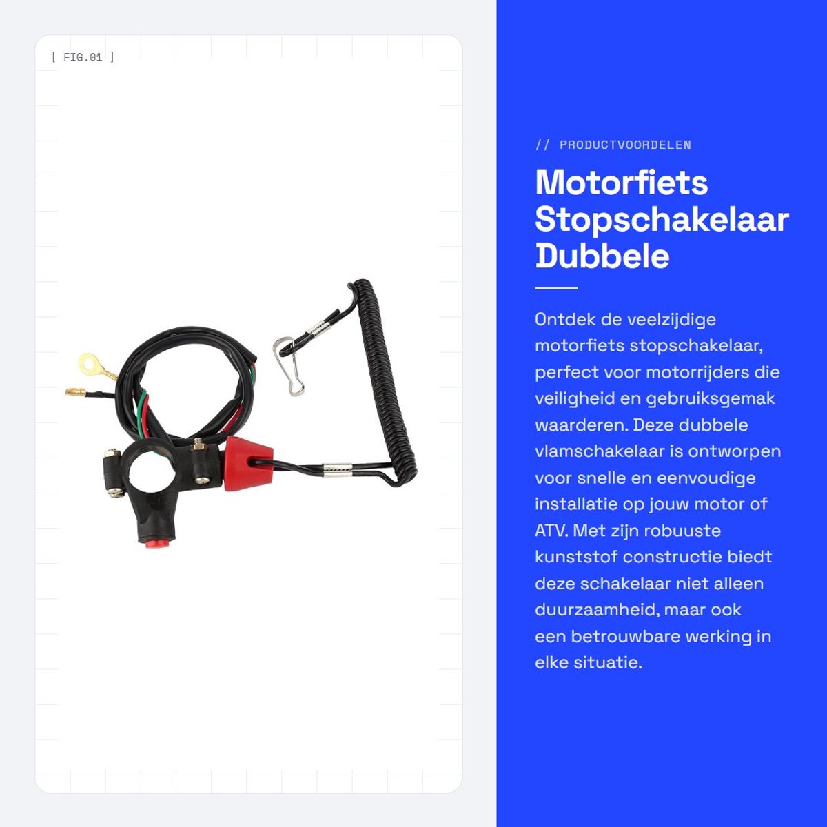 Dailygoods - Motorfiets Stopschakelaar - Dubbele Vlamschakelaar - Eenvoudig te Installeren - Kunststof - Geschikt voor Motor - 12 V