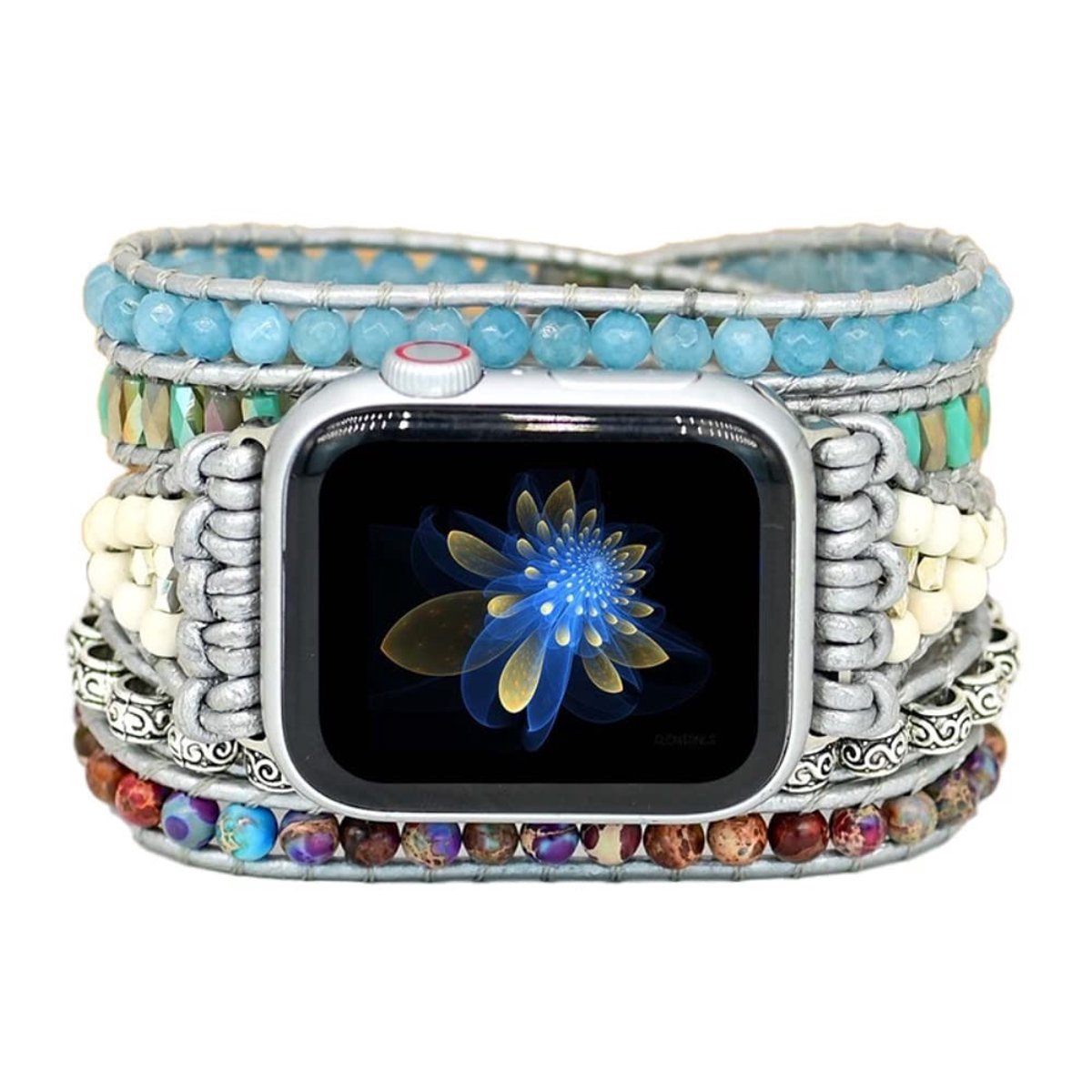 Dailygoods- Horlogeband Handgemaakt Boho - Natuursteen/Touw - Compatibel met Apple Watch 38mm/40mm/41mm/42mm/44mm/45mm - Geschikt voor polsen 6,3-7,2 inch - Gevlochten Design - Armband