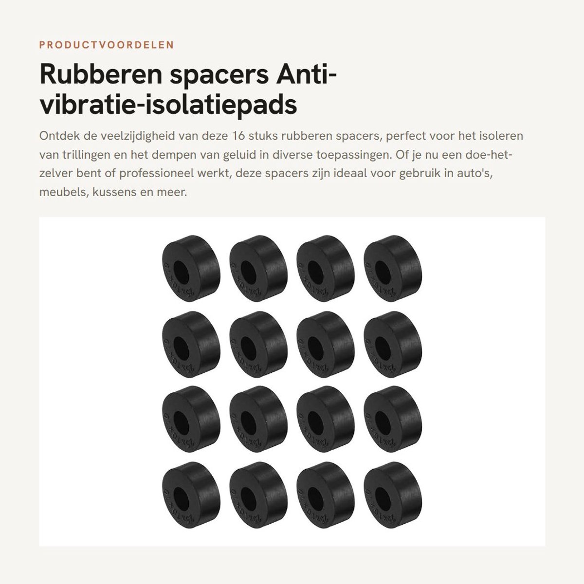 Dailygoods- Spacers 16 Stuks - Rubber - Antivibratie-isolatiepads - Geluidsreductie - Schokabsorptie - Duurzaam - 10 x 10 x 25 mm - Dempers