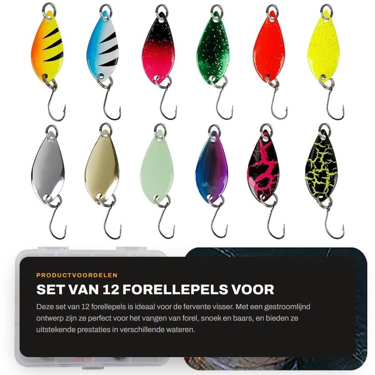 Dailygoods- Forellepel 12 stuks - Kunstaas set - Vissen - Hoogwaardige materialen - Opbergdoos - Gestroomlijnd ontwerp