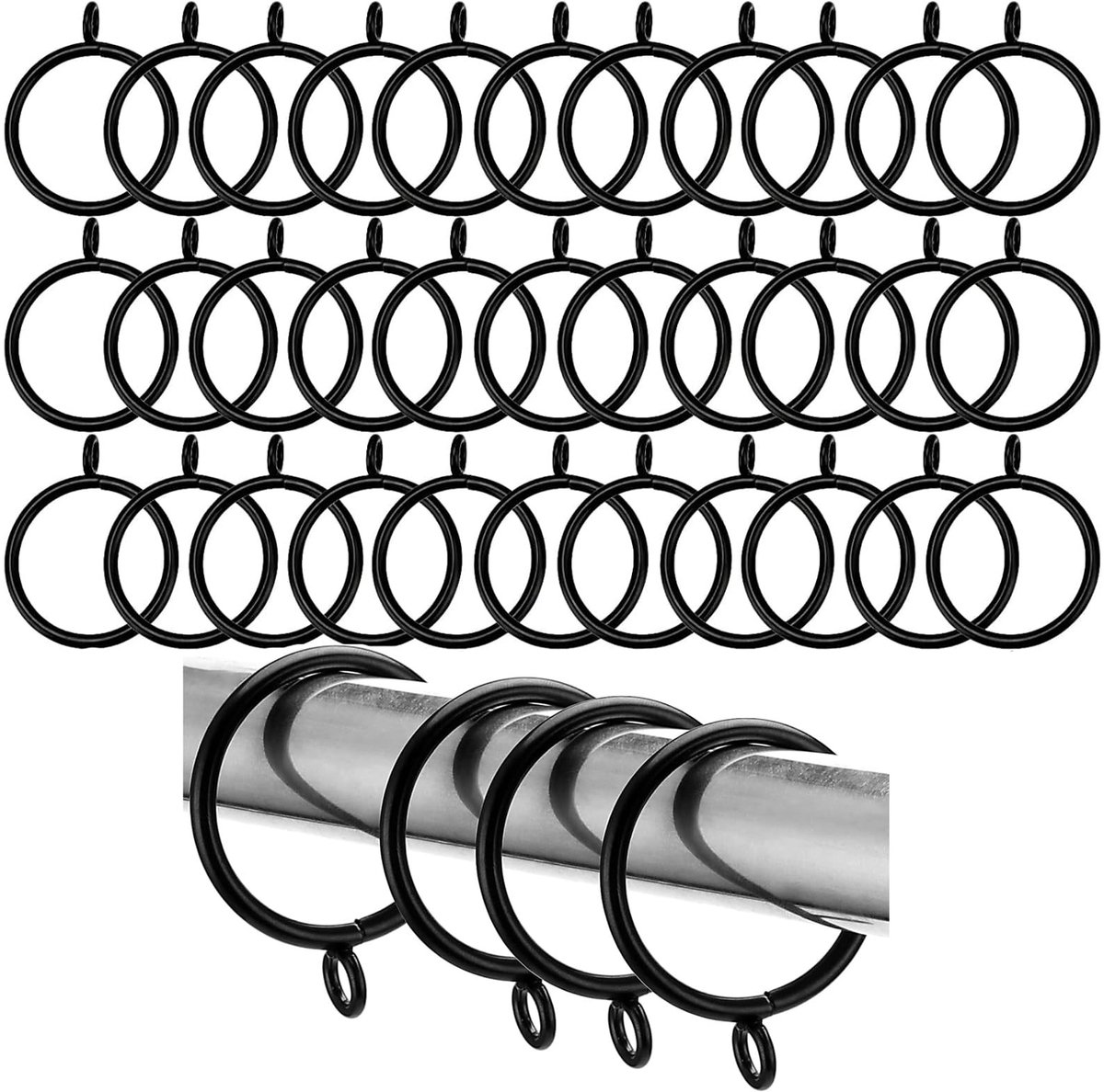 Dailygoods- Gordijnringen 38 mm - Zwarte Gordijnhaken - Roestbestendig Metaal - Gordijn Opknoping Ringen - 50 Stuks - Hoogwaardige Kwaliteit