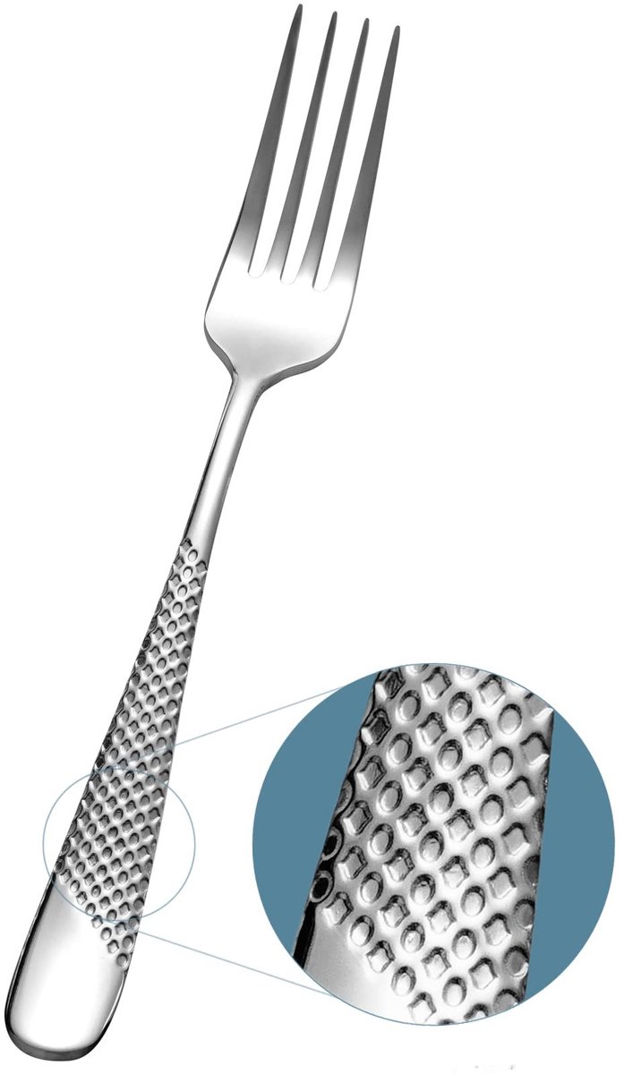 Dailygoods- Dinervorken 6-delig - Gehamerd - 18/10 Roestvrij Staal - Vaatwasmachinebestendig - Tafelvorken - 20,7 cm - Bestek