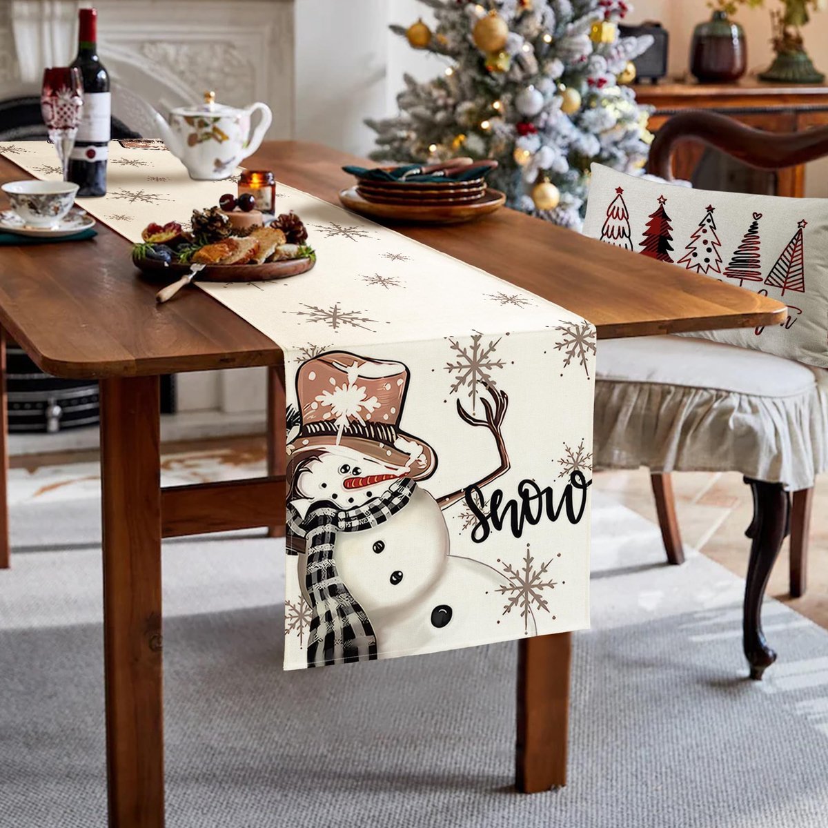 Dailygoods- Kersttafelloper Waterafstotend - Tafellopers Linnen - Tafelloper Winter Design - Multifunctioneel - Eettafel - Duurzaam Materiaal