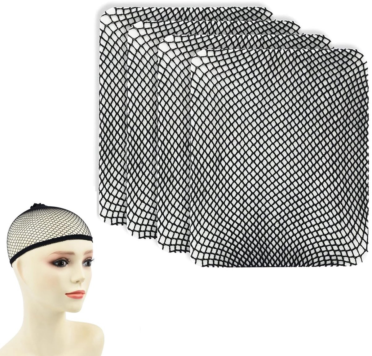 Dailygoods- Pruikkapjes ademend - 4 stuks - Draagbare pruikkapjes - Wasbaar/Herbruikbaar - Stretch mesh-nylon - Geschikt voor lang/kort haar - Haarnet
