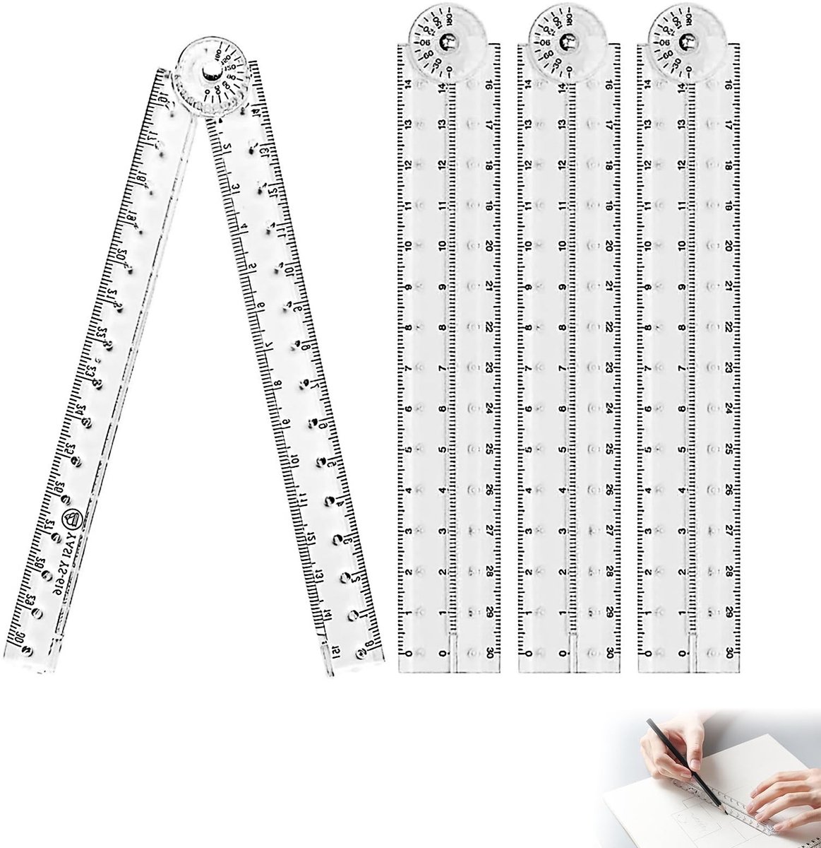 Liniaal 30 cm opvouwbaar - set van 4 - compact en draagbaar - ideaal voor schoolprojecten - SnelShoppen