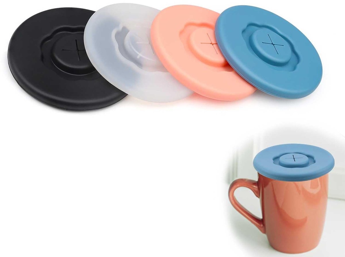 Dailygoods- Siliconen Deksel Herbruikbaar - 4-delig - Rekbaar - Voor Glazen Kopjes - Koffiekopjes - Waterbekers - Bestand Tegen Stof en Hoge Temperaturen - Bekerdeksel