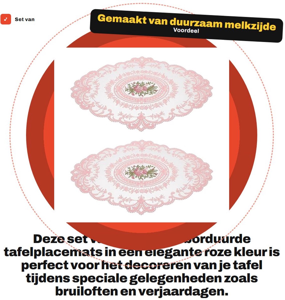Dailygoods- Tafelplacemats 2 Stuks - Hittebestendig - Tafelmatten - Bruiloft/Verjaardag - Decoratie - 30 cm x 43 cm - Tafelmat