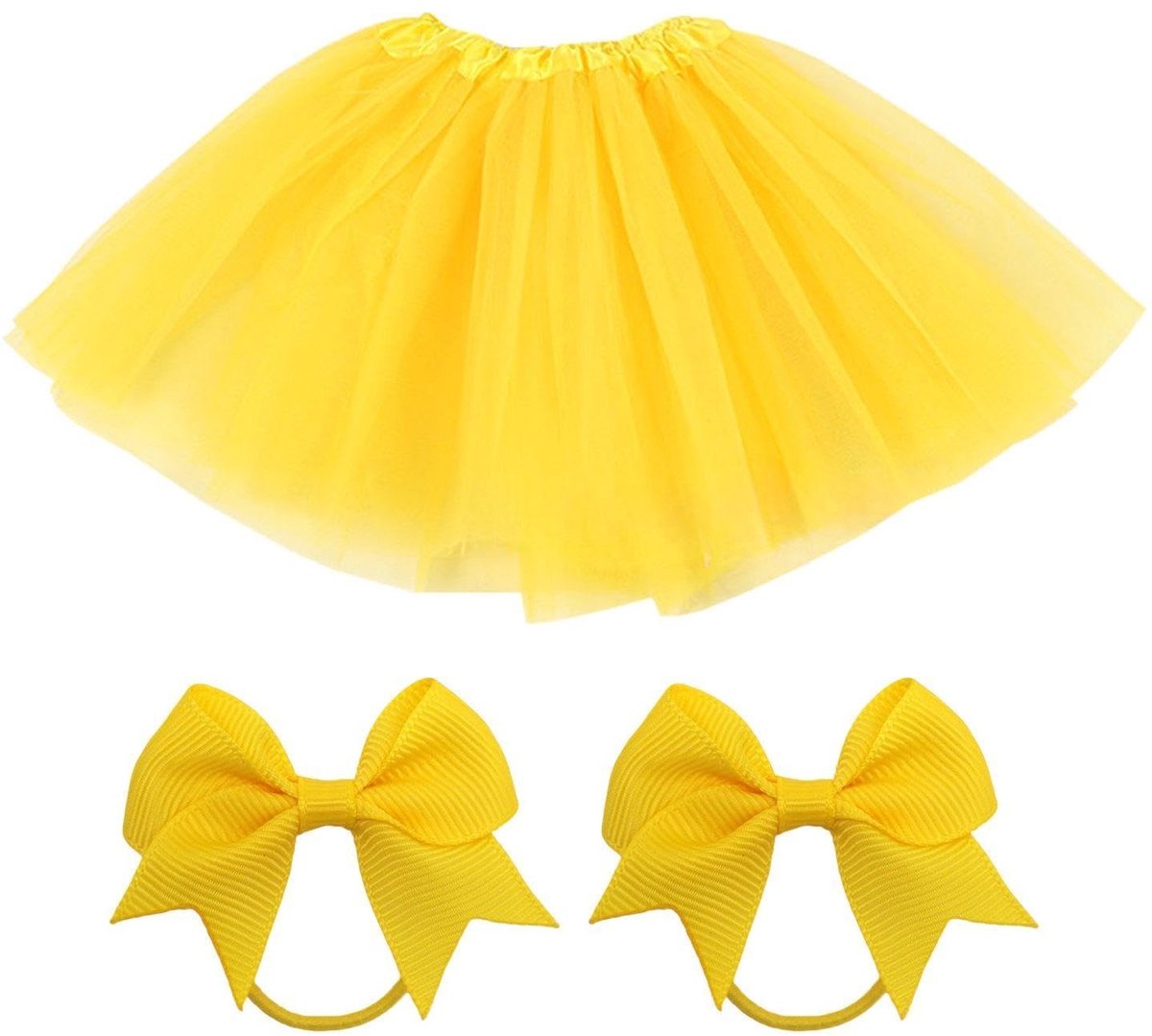 Dailygoods- Tutu Rok Geel - Tutu Roze - Kinder Dans Rok - Feest Rok - Lagen Mesh - Inclusief 2 Haarbanden - Prinsessenrok