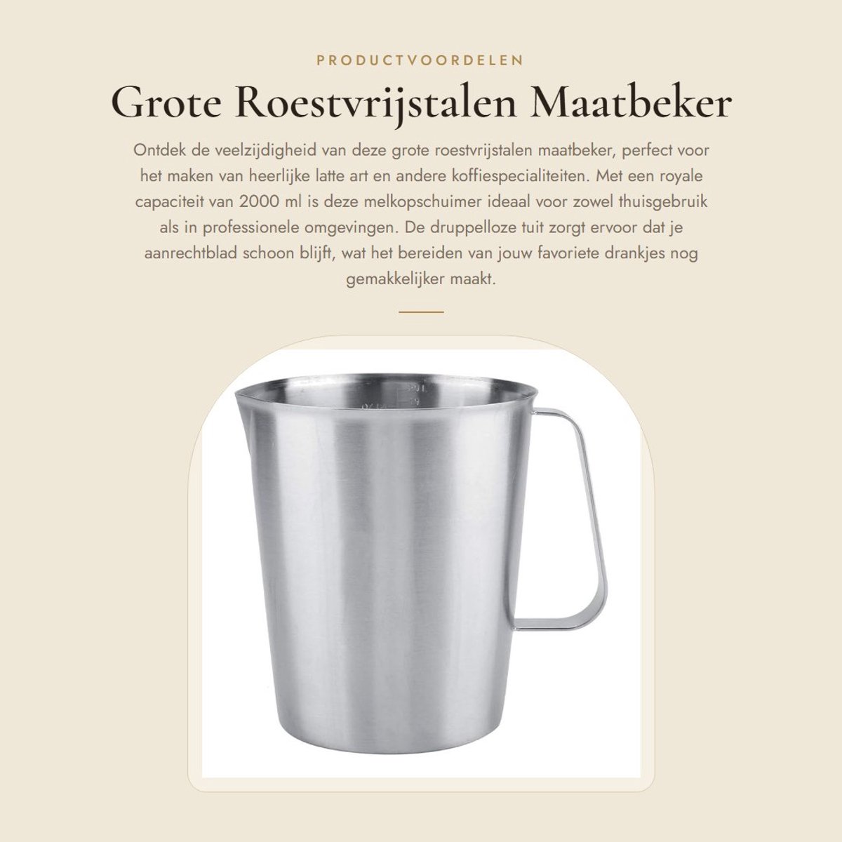 Dailygoods- Maatbeker Roestvrij Staal 2000ml - Melkopschuimkan - Grote Melkkan - Druppelloze Tuit - Duidelijke Kalibratie - Handig in Gebruik