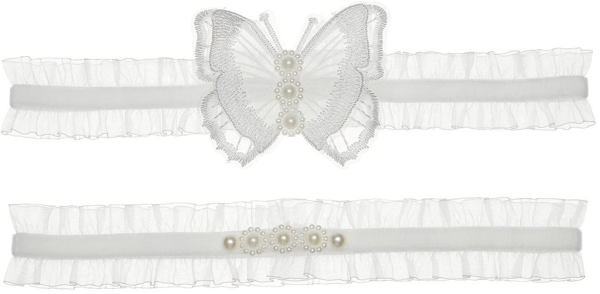 Dailygoods- Kousenband Bruiloft - Witte Kousenband - Vlinderstijl - Kant - Bruidaccessoire - Meerdere Maten - Polyester - Bruidskousenband