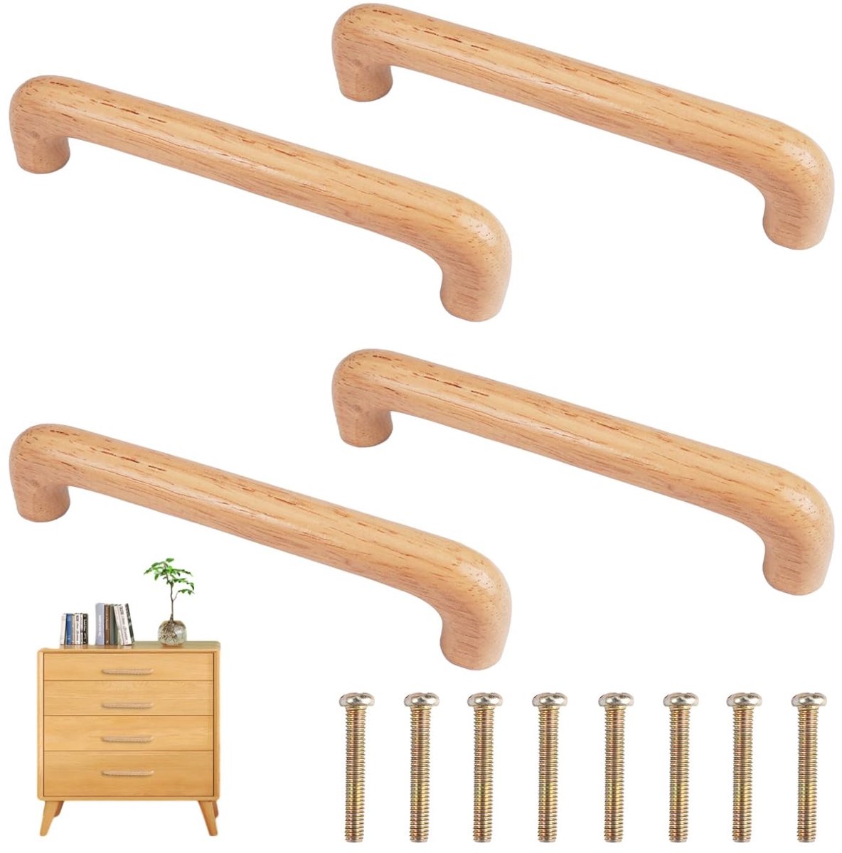 Dailygoods- Kastgrepen - 4 Stuks Houten Handgrepen - Gatafstand 128 mm - Robuust en Duurzaam - Eenvoudige Installatie - Elegante Boogvormige Design - Meubelgrepen
