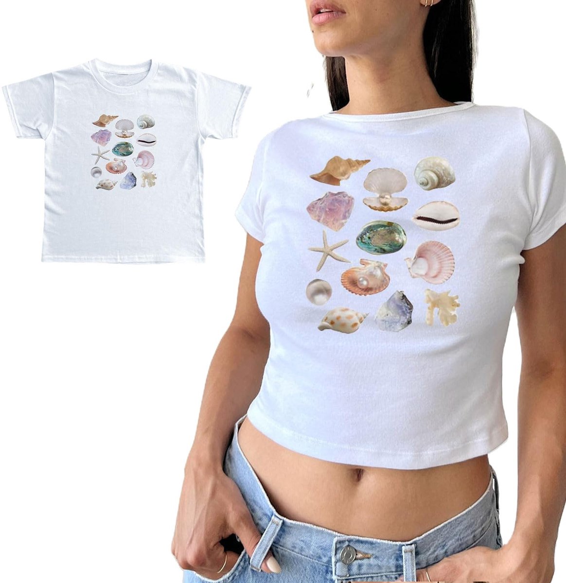 Dailygoods- Baby T-shirt Retrostijl - Grafisch T-shirt - Vintage T-shirt - Zomer T-shirt - Tiener Kleding - Maat S, Wit - Crop Top