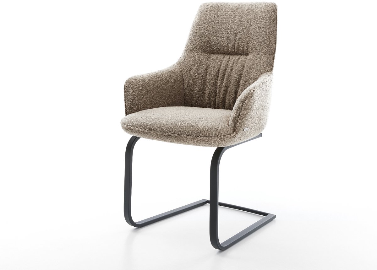Sledestoel Zelia-Flex met armleuning sledemodel vlak zwart bouclé mud pocketveer kern