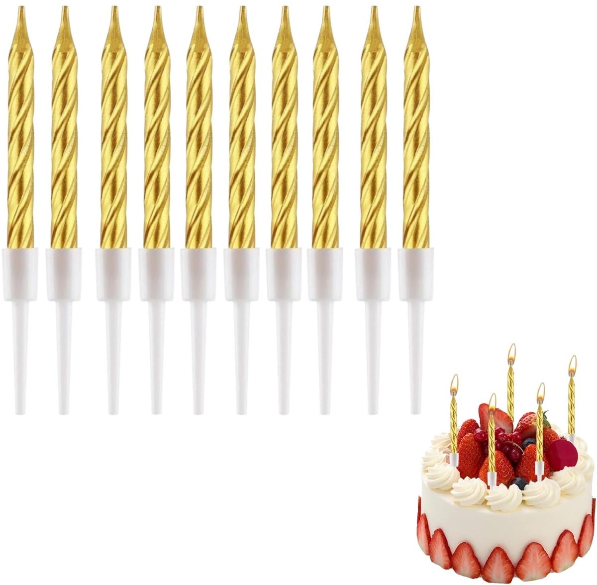 Dailygoods- Verjaardagskaarsen set van 50 - Spiraalkaarsen - Taartkaarsen met houder - Gouden feestkaarsen - Decoratie voor cupcakes - Veilig en herbruikbaar