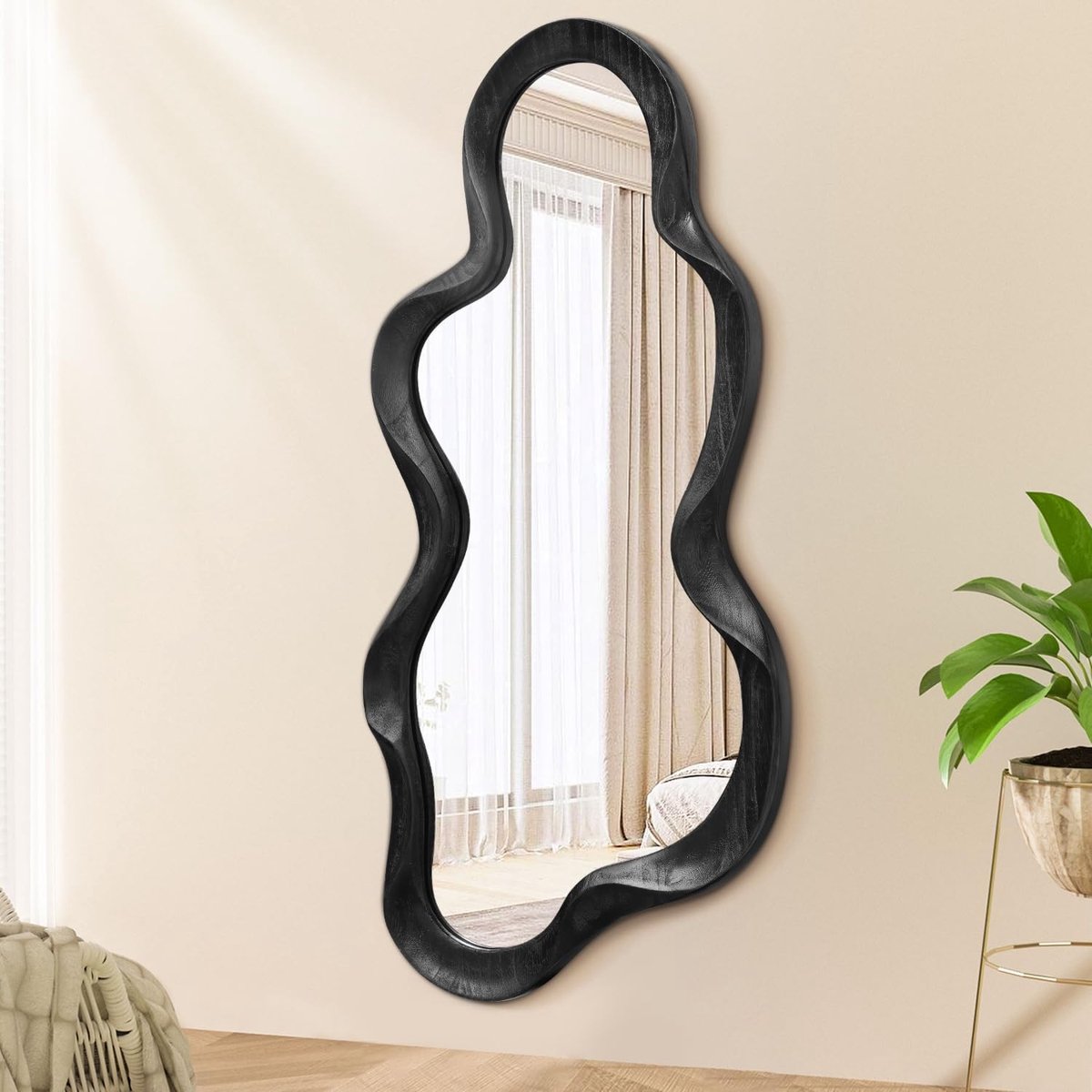 Dailygoods- Wandspiegel Asymmetrisch - Houten Spiegel - Unieke Wanddecoratie - Grote Wandspiegel - Verticaal/Horizontaal Hangend - 76 x 36 cm / 55 x 37 cm - Decoratiespiegel