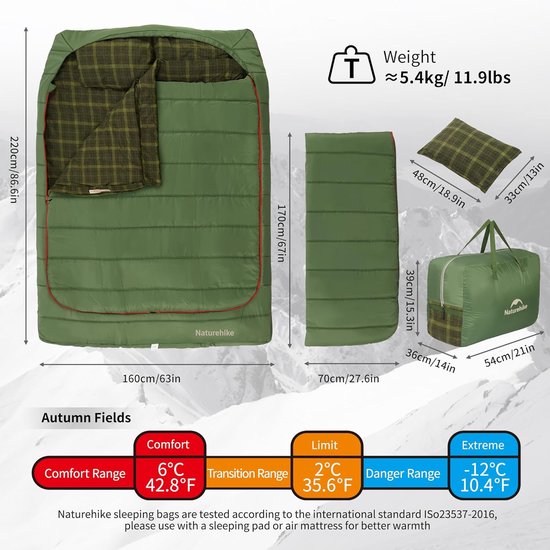 XL Dubbele Slaapzak voor 2 Personen (0°C) - Comfortabel & All-Season Kamperen van Merkloos — afbeelding 2