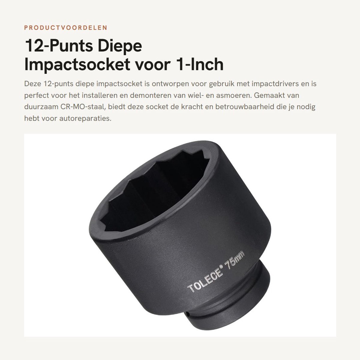 Dailygoods- Impactsocket 12-punts diep - 1-inch aandrijving - 75 mm spindelas - CR-MO staal - Draagtas - Voor autoreparatie - Moersleutel
