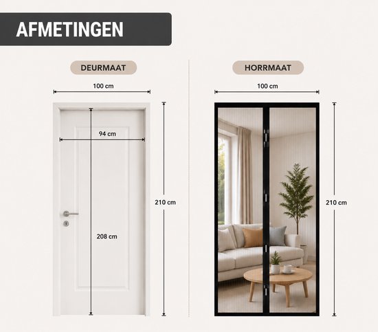Magnetisch Vliegengordijn 100 x 210 cm - Luxe Deurhor - Zelfsluitend met Sterke Magneten - Hordeur Zonder Boren - Horgordijn Deur - Anti Muggen & Insecten - Zwart — afbeelding 4