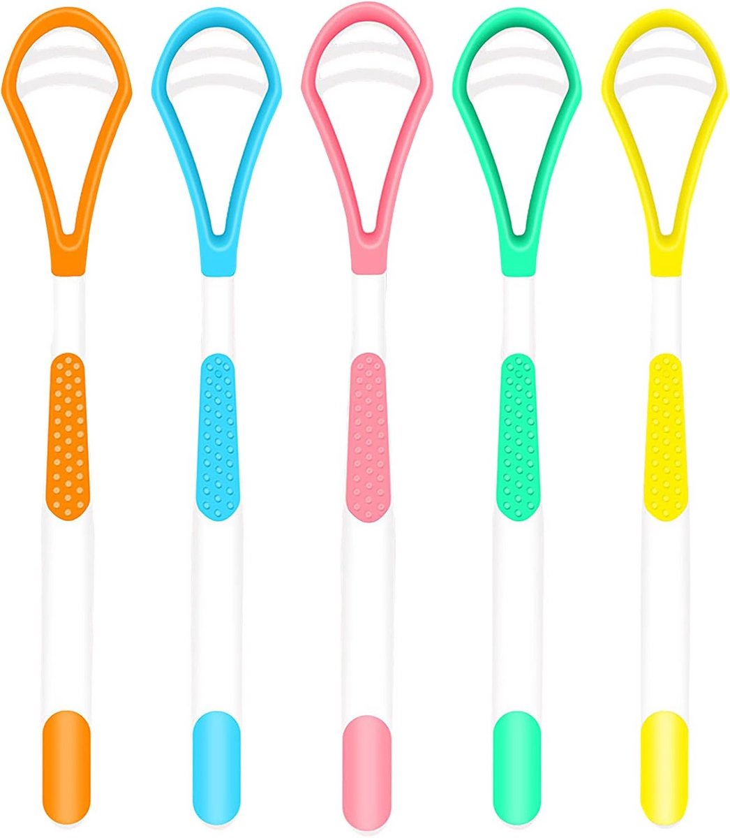 Tongschraper Set - Tongreiniger - Mondhygiëne - Dubbelzijdig Ontwerp - 5 Stuks - Meerdere Kleuren