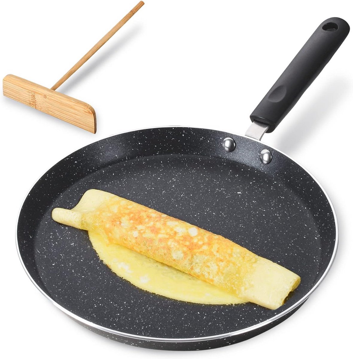 Crêpe Pan Platte Koekenpan Ontbijt Maken Antiaanbaklaag 105 Inch Zwart
